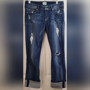 Women's Hudson Crop Denim Blue Jeans Ginny Straight With Cuff Size 28